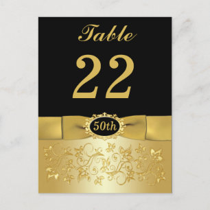 50th Black Gold Floral Table Number Post Card