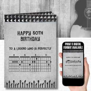 50th Black Grey Classic Rock Guitar Chord Birthday Card