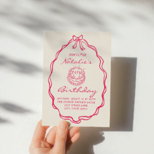 50th Bow Hand Drawn Pink Coquette Fifty Birthday Invitation