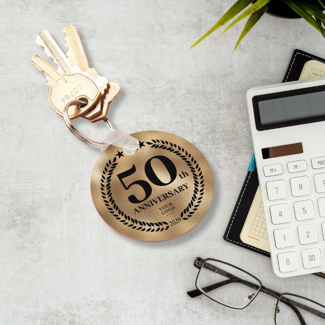 50th Business Anniversary Gold Commemorative Key Ring (50th Business Anniversary Gold Commemorative Keychain
)