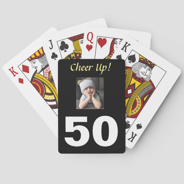 50th Cheer Up! Birthday Funny Grumpy Girl Playing Cards (Back)