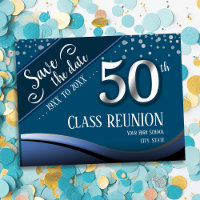 50th Class Reunion Elegant Blue Announcement Postc