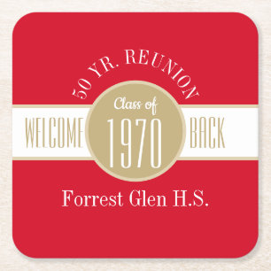 50th Class Reunion Square Paper Coaster