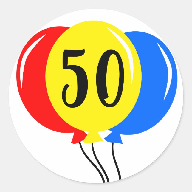 50th Colourful Balloons Birthday Classic Round Sticker (Front)