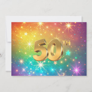 50th Colourful Rainbow star space  Holiday Card