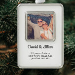 50th Couples Anniversary Photo Keepsake Silver Plated Framed Ornament<br><div class="desc">50 years Couple Anniversary Keepsake or Parents ornament. Makes a great 50th Anniversary Gift for your parents & siblings. A wonderful way to add your parent to the Christmas tree and honour their love & commitment for each other.</div>