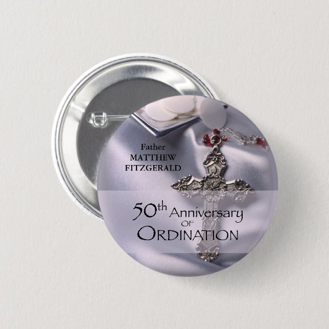 50th Custom Name Ordination Anniversary Chalice 6 Cm Round Badge (Front & Back)