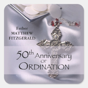 50th Custom Name Ordination Anniversary Chalice Square Sticker