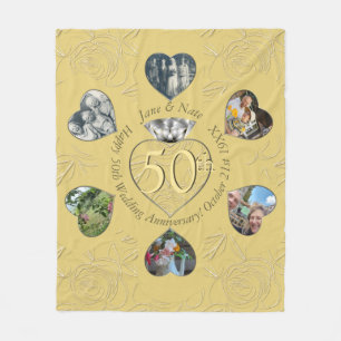 50th Diamond 6 Heart Photos Fleece Blanket