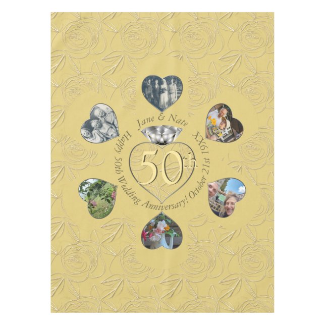 50th Diamond 6 Heart Photos  Tablecloth (Front)