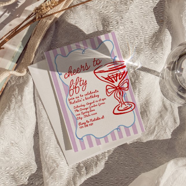 50th Drawn Colourful Champagne Glass Fifty Birthda Invitation (Creator Uploaded)