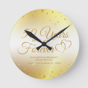 50th Elegant Anniversary Gold YEARS INTO FOREVER Round Clock