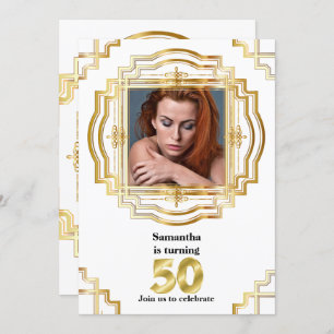 50th elegant gold white photo frame fifty chic invitation