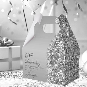 50th Elegant Silver Birthday Favour Box