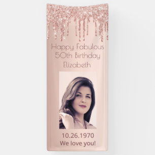 50th Fabulous birthday glitter rose gold photo Banner