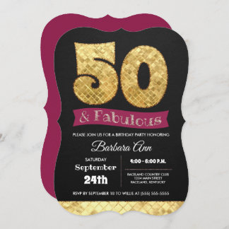 50th Fabulous Gold and Pink Fifty Birthday Invitation