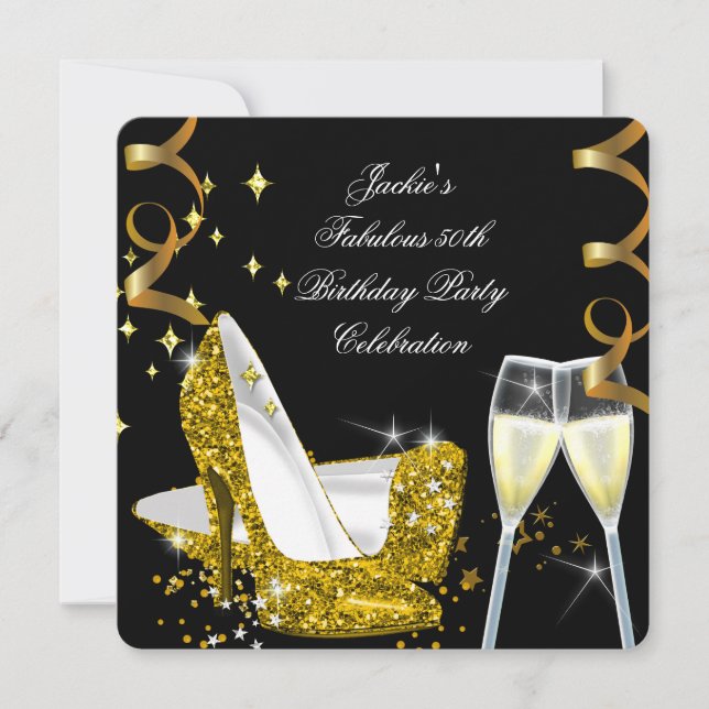 50th Fabulous Gold Glitter High Heels Birthday 2 Invitation (Front)