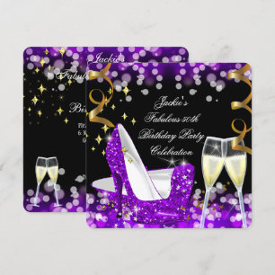 50th Fabulous Purple Glitter High Heel Birthday Invitation