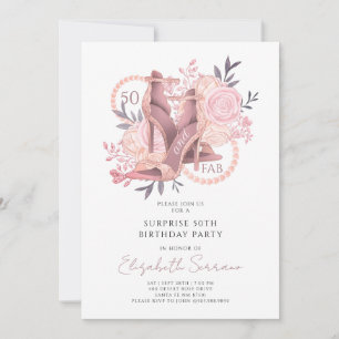 50th Fabulous Rose Blush Glitter Dancing Shoes  Invitation