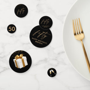 50th Fiftieth Elegant Gold Black Birthday Party Confetti