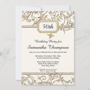 50th Fiftieth Glam Gold Hollywood Regency Party Invitation