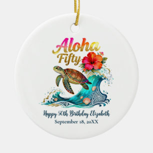 50th Fifty Birthday Tropical Ocean Beach Theme Ceramic Ornament