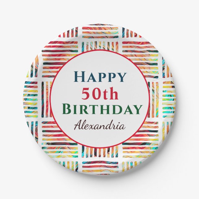 50th Fifty Happy Birthday Pattern Paper Plate (Front)