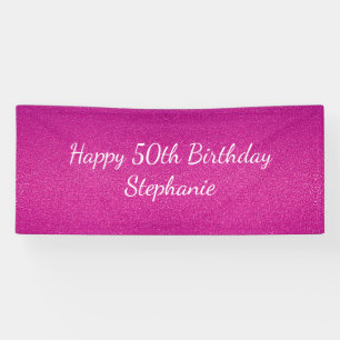 50th Fifty Pink Glittery Happy Birthday Party 2024 Banner