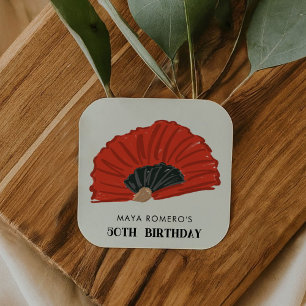 50th Flamenco Fan Birthday Party Square Sticker
