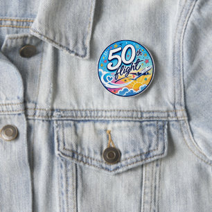 50th flight aeroplane colourful souvenir 6 cm round badge