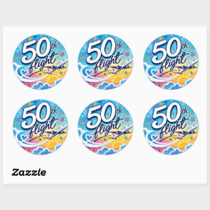 50th flight aeroplane colourful souvenir classic round sticker
