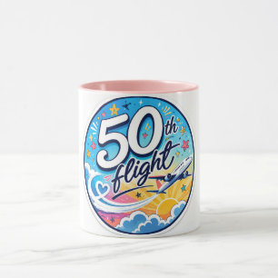 50th flight aeroplane colourful souvenir mug