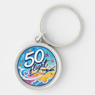 50th flight airplane colorful souvenir key ring