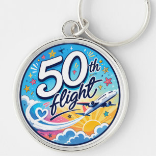 50th flight airplane colorful souvenir key ring