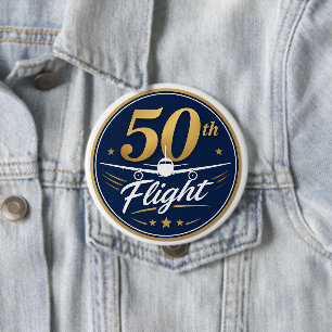 50th flight gold aeroplane travel souvenir 10 cm round badge