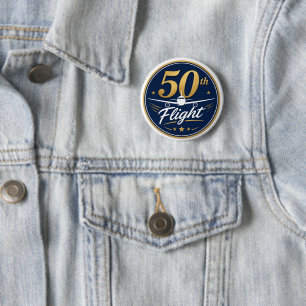 50th flight gold aeroplane travel souvenir 6 cm round badge