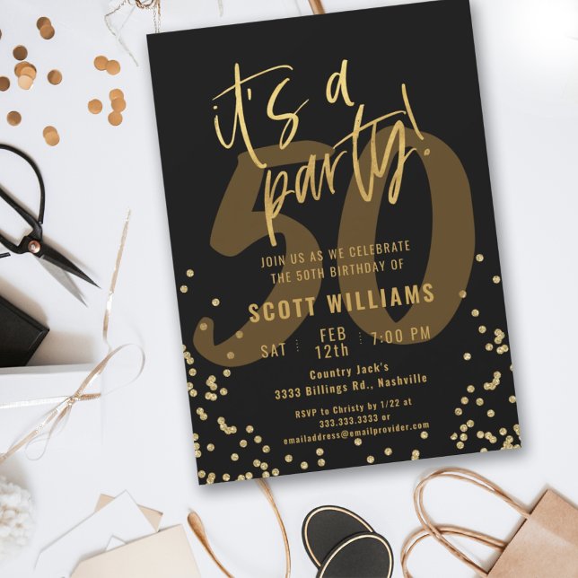 50th Fun Black and Gold Birthday Party Invitation (Creator Uploaded)