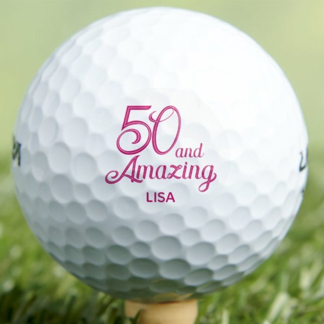 50th Gift for Coworker Pink Script Modern Golf Balls (Creator Uploaded)