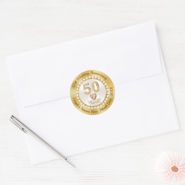 50th Gold and Ivory, Envelope Seal Stickers (Envelope)
