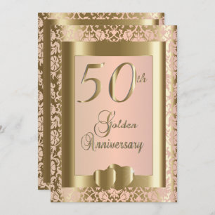 50th Gold and Rose Wedding Anniversary   DIY Text Invitation
