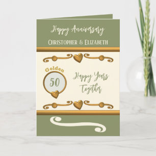 50th Gold Anniversary add names moss green Card