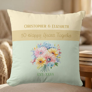 50th gold anniversary flowers green cushion