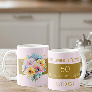 50th gold anniversary flowers names pink coffee mug