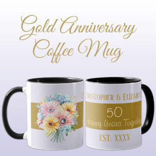 50th gold anniversary flowers names purple mug