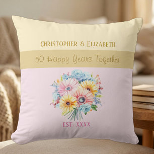 50th gold anniversary flowers pink cushion