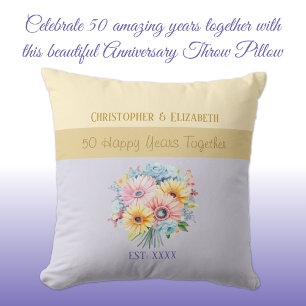 50th gold anniversary flowers purple cushion