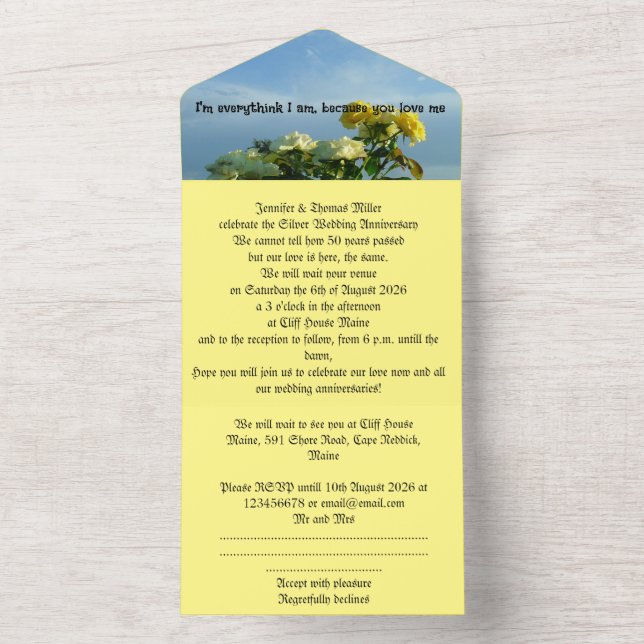 50th gold anniversary wedding invitation  motto (Inside)