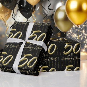 50th Gold Birthday Custom Name Wrapping Paper