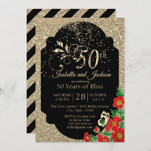 50th Gold Confetti Glitter Anniversary Invitation
