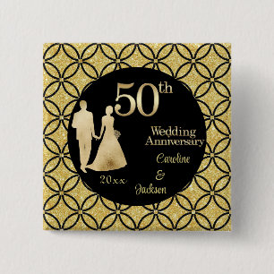 50th Gold Couple Wedding Anniversary Glitter 15 Cm Square Badge